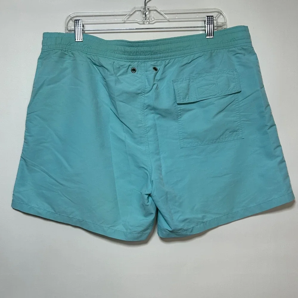 Polo Ralph Lauren Swim Trunks Mens L Blue Aqua Yellow Pony Logo Preppy *no liner